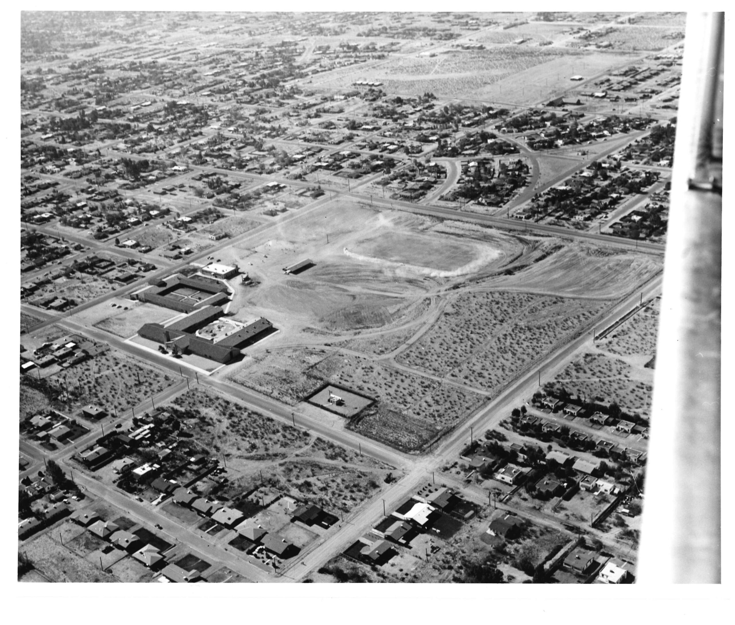 Aerial view of the campus in the 1950s