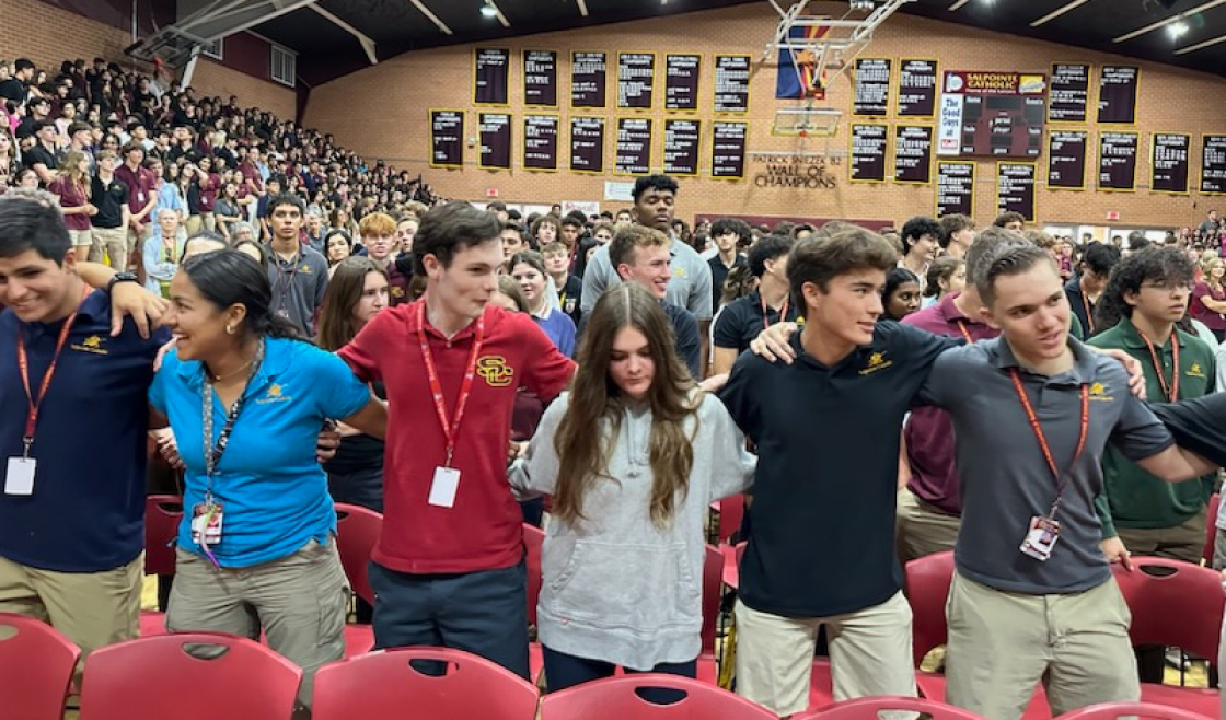 Students at a school assembly