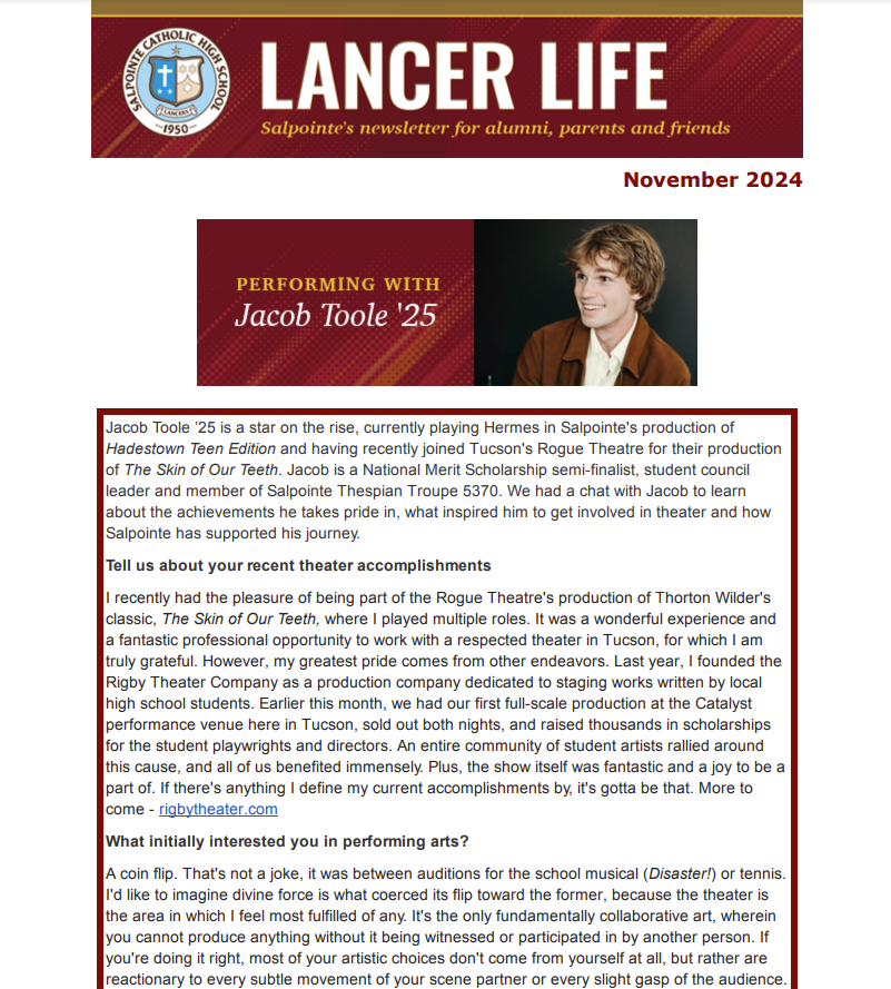 November Lancer Life screengrab image of newsletter